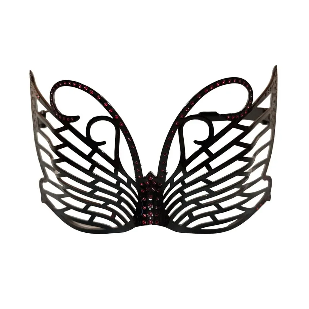 Butterfly Masquerade Mask Black Red Rhinestone Venetian Costume Halloween Party